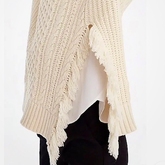 J.Crew Cable Knit Sweater with Side Slit Fringe Detail in Ivory - Picture 10 of 16